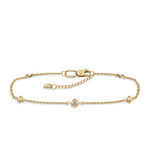 браслет на ногу декоративный из желтого золота с фианитом, плетение якорное