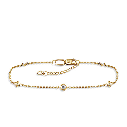 Браслет на ногу декоративный из желтого золота с фианитом, плетение якорное