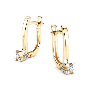 Серьги с английским замком из желтого золота с бриллиантом