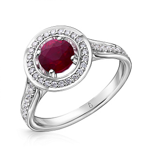 Кольцо из белого золота с бриллиантами и рубином