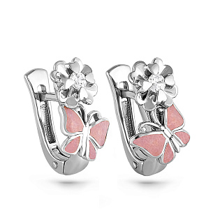 Серьги с английским замком из серебра с фианитами