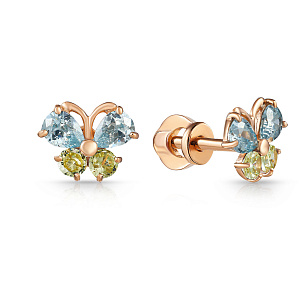 Пусеты детские из красного золота с фианитом