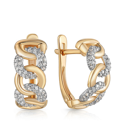 Серьги с английским замком из красного золота с фианитом