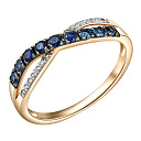 Кольцо из красного золота с бриллиантами, сапфирами