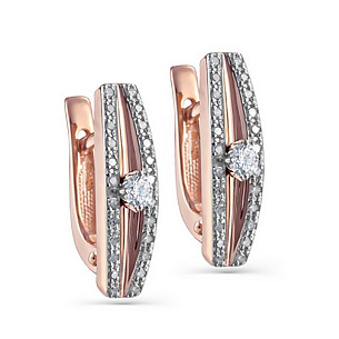 Серьги с английским замком из красного золота с бриллиантами