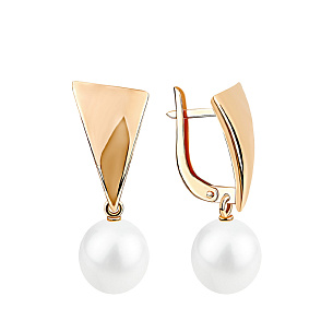 Серьги с английским замком из красного золота с жемчугом