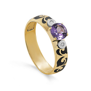 Кольцо из желтого золота с бриллиантами и аметистом