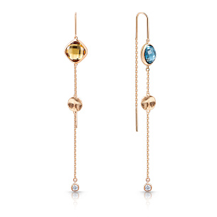 Серьги из красного золота с топазом, цитрином, фианитом