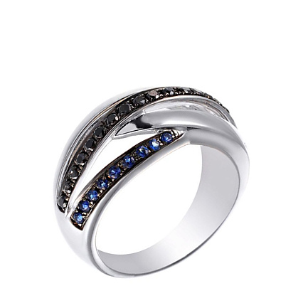 Кольцо из белого золота с бриллиантами, сапфирами
