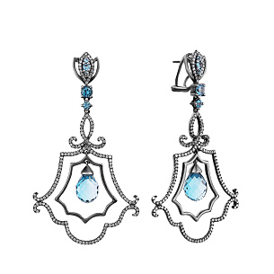 Серьги из черненого золота с бриллиантами, топазами