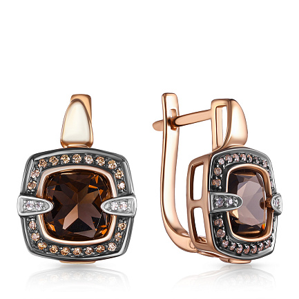 Серьги с английским замком из красного золота с раухтопазом