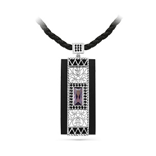 Колье из серебра с фианитами и деревом