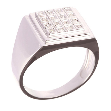 Печатка из белого золота с бриллиантами