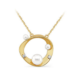 Колье из желтого золота с бриллиантами, жемчугом