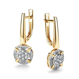 Серьги с английским замком из желтого золота с бриллиантом