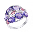 Кольцо из белого золота с бриллиантами, танзанитами