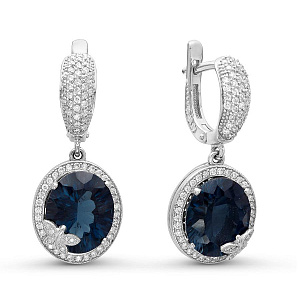 Серьги из белого золота с бриллиантами, топазами