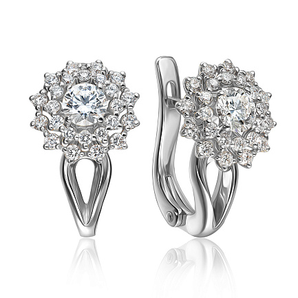 Серьги с английским замком из белого золота с бриллиантами