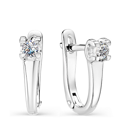 Серьги с английским замком из серебра с фианитами