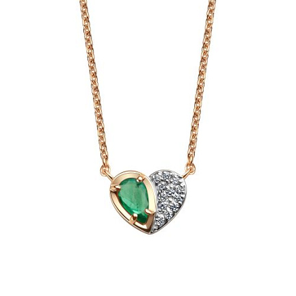 Колье из красного золота с бриллиантами, изумрудом
