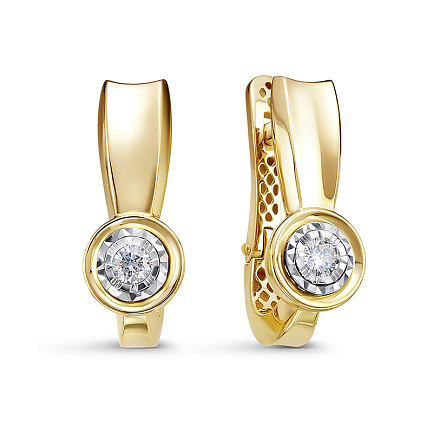 Серьги с английским замком из желтого золота с бриллиантами