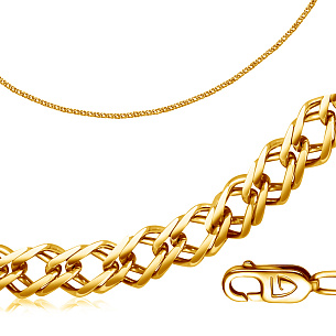 Цепь автомат из желтого золота, плетение двойной ромб