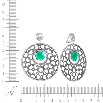 Серьги из серебра с агатом, фианитом