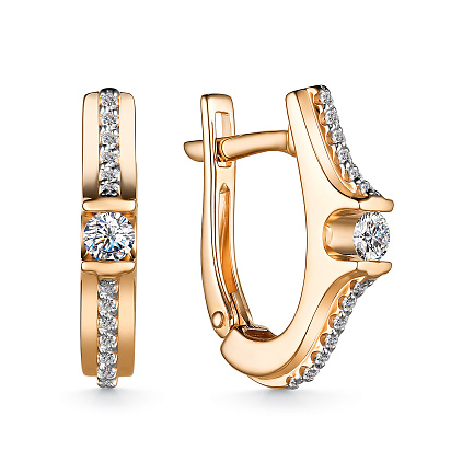 Серьги с английским замком из красного золота с бриллиантами