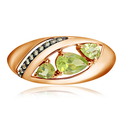 Кольцо из красного золота с фианитом, хризолитом