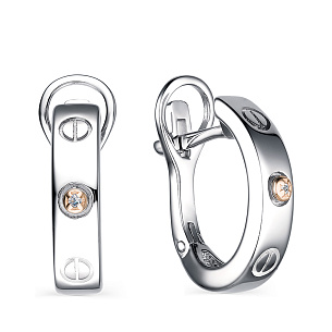 Серьги с английским замком из серебра с бриллиантом