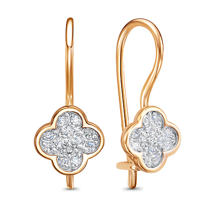 Серьги с французским замком из красного золота с фианитами