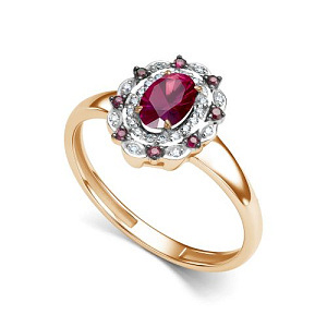 Кольцо из красного золота с бриллиантами, рубином