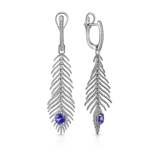 Серьги с английским замком из белого золота с танзанитом