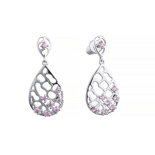 Пусеты из серебра с фианитом