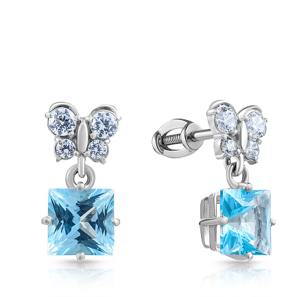 Пусеты из белого золота с топазом, фианитом