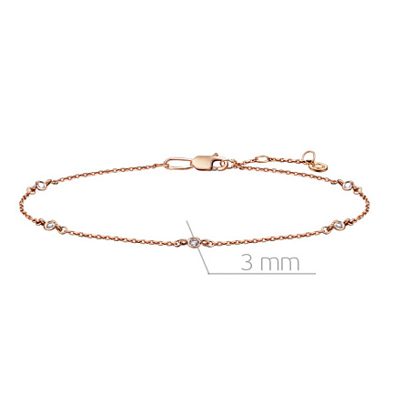 Браслет на ногу декоративный из красного золота с бриллиантами, плетение якорное