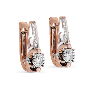 Серьги с английским замком из красного золота с бриллиантами