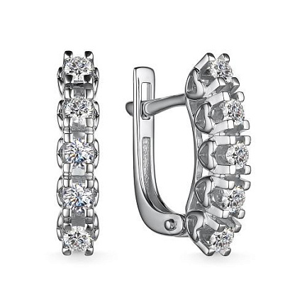 Серьги с английским замком из белого золота с бриллиантами