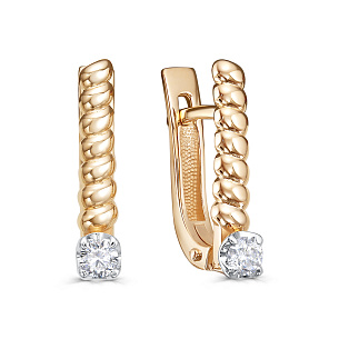 Серьги с английским замком из красного золота с бриллиантом