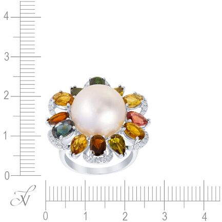 Кольцо из белого золота с бриллиантами, жемчугом