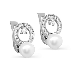 Серьги с английским замком из серебра с жемчугом