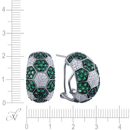 Серьги из белого золота с бриллиантами, изумрудами