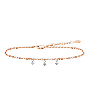 Браслет декоративный из красного золота с бриллиантами, плетение якорное