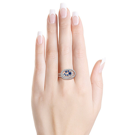 Кольцо из белого золота с бриллиантами, сапфиром