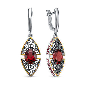 Серьги с английским замком из серебра с гранатами