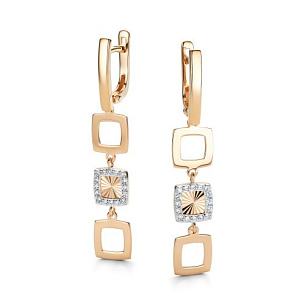 Серьги с английским замком из красного золота с бриллиантом