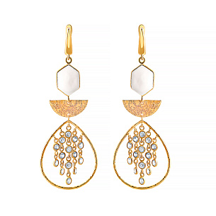 Серьги с английским замком из серебра с лунным, фианитом