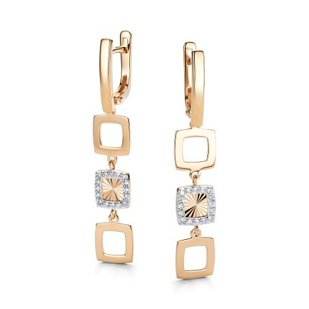 Серьги с английским замком из красного золота с бриллиантами