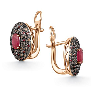 Серьги из красного золота с бриллиантами, рубинами
