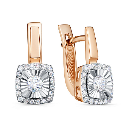 Серьги с английским замком из красного золота с бриллиантами